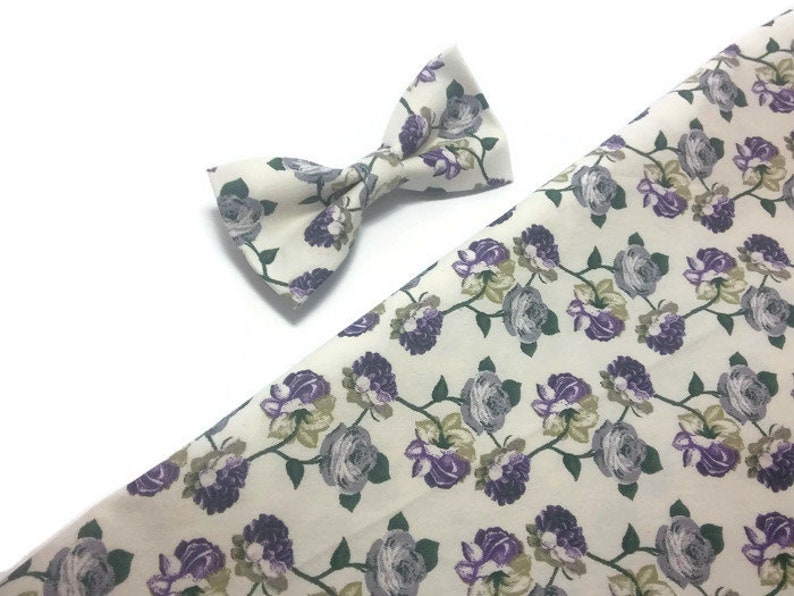 Ivory cotton bow tie in grey purple roses pattern stylish mens/' accessories wedding day ideas for men boys for toddler for boyfriend A482b5