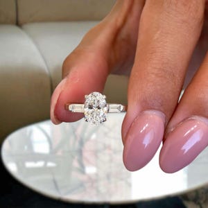 18k White Gold Engagement Ring, Lab Grown Diamond Oval Cut, 1.2Ct E/VS1 Clarity, Three Stone Diamond Proposal Ring, Anniversary Gift