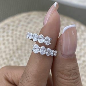 1.9ct E/VVS2 Oval Cut Lab Created Diamond Half Eternity Ring 14K White Gold Setting 2 Oval Shaped Side Stones