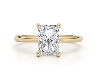 Lab Diamond Engagement Ring in Solid 14k Yellow Gold, Sparkling Radiant Cut Lab Diamond, Hidden Halo Ring, Rare 2.1 Ct IGI Certified F/VS1