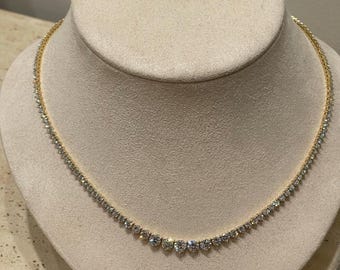 Diamond Graduated Tennis Necklace VVS2 E 10.18 Carat Lab Grown Diamonds Solid Yellow Gold 14K Eco Friendly Stones
