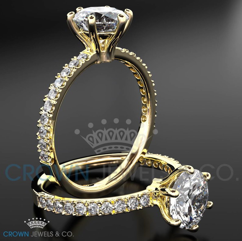 Diamond Anniversary Ring 0.85 Carat Round Cut D SI2 Women Solitaire With Accents Ring 14 Karat Yellow Gold Setting
