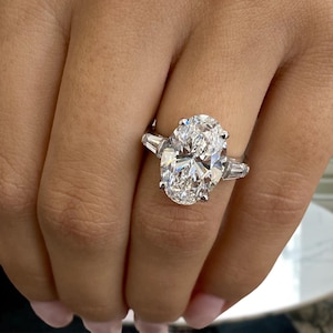 Solid 14K White Gold Ring, Oval Cut Diamond Engagement Ring, Certified 5.50ct E/VVS2 Lab Created Diamond, Wedding Jewelry