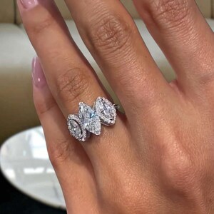 2.35ct Diamond Engagement Ring with Sidestones, 14k White Gold, Marquise & Round Cut Lab Created Diamond, Certified E/VVS2, Wedding Jewelry