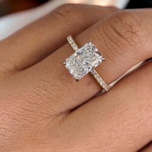 2.20 Ct Lab Grown Diamond Engagement Ring, 14k Yellow & White Gold Anniversary Ring for Women, Radiant Cut Diamond Pave Set Ring, F/VS1 image 4