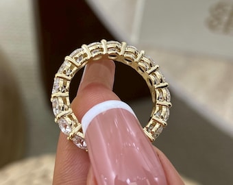 Eternity Ring 14K Yellow Gold 3.8ct E/VVS2 Round Brilliant Cut Lab Created Diamond 4-Prong Setting Certified Mother’s Day Gift Idea