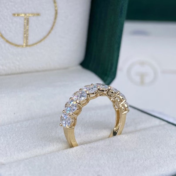 Diamond Wedding Band Oval Ring 2.39 Carat D-E VVS-VS1 Lab Grown Ethical Created 14k Yellow Gold Half Eternity Band Size 8.75 Women jewelry