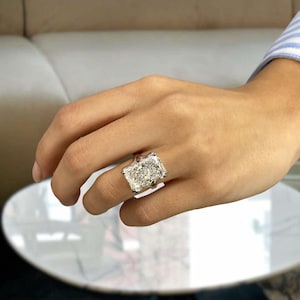 Huge 10.10Ct Radiant Cut Diamond Hidden Halo Set Engagement Ring, IGI Certified E/VVS2 Lab Created Diamond, 14K White Gold, Gift for Her