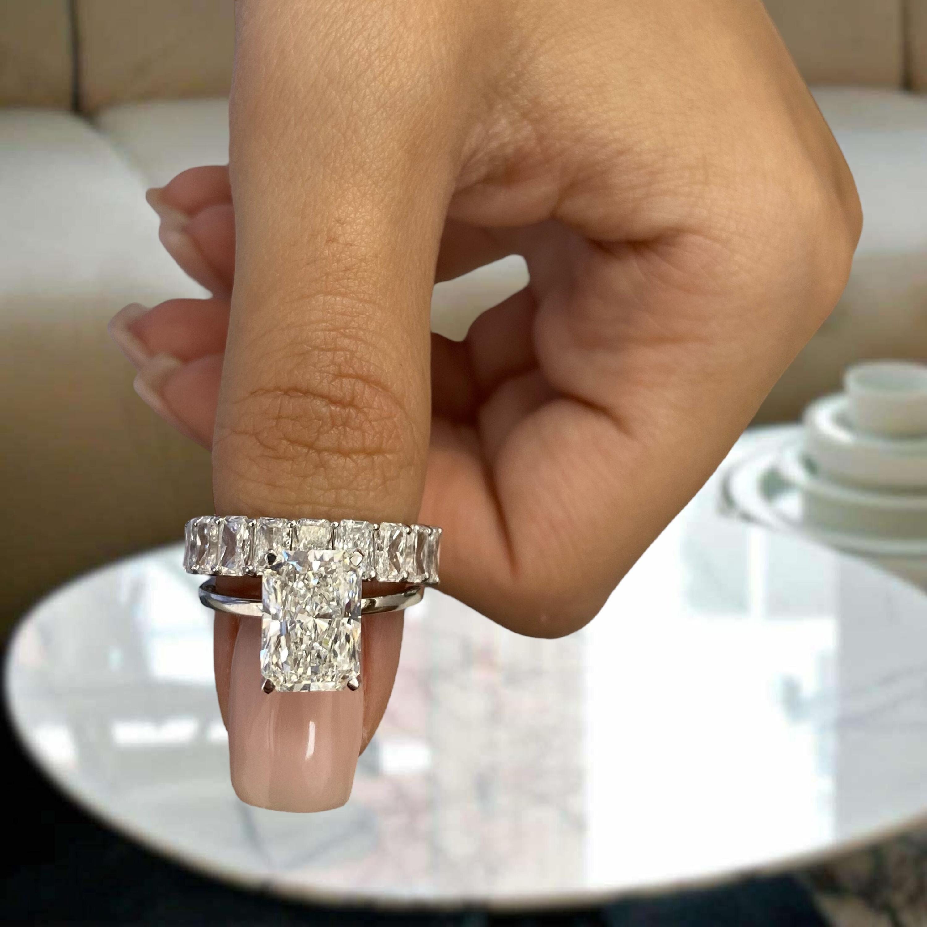 Radiant Cut Diamond Bridal Ring Set, IGI Certified E/VVS2 Lab Grown Diamond, Solid 18K White Gold Solitaire w/ Eternity Band Ring, 5.60ct