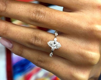 14K White Gold Lab Grown Diamond Engagement Ring, IGI Certified Prong Setting, 1.50 Carat Marquise Cut Diamond, F Color VS1 Clarity, Women