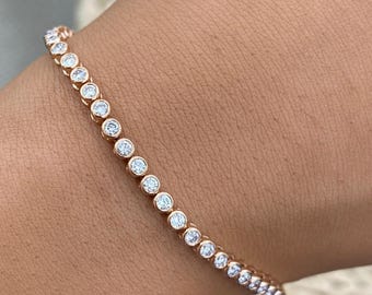 Tennisarmband 14K roségoud 2,0 kt E/VVS2 rond briljantgeslepen in het lab gemaakte diamanten bezelinstelling gecertificeerd verjaardagscadeau cadeau voor haar