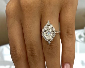 3.70 Ct Oval Cut Diamond Halo Set Engagement Ring, IGI Certified E/VVS2 Lab Grown Diamond, 14k White Gold Proposal Ring for Women