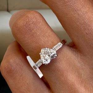Solid 14K White Gold Engagement Ring, 1.20ct Heart Shape Lab Created Diamond Ring, Certified E/VVS2 Diamond, Three Stone Set, Gift for Her