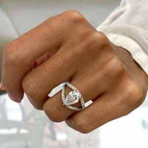 1.9Ct Pear Cut Diamond Engagement Ring, IGI Certified E/VVS2 Lab Created Diamond, 18K White Gold Split Shank, Wedding Jewelry, Handmade