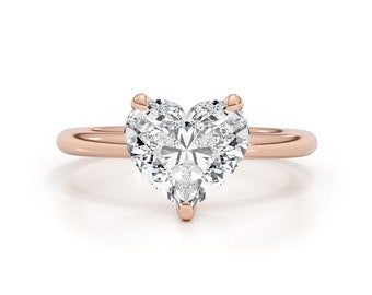1.85 Ct Diamond Engagement Ring, IGI Certified F-VSI, Hidden Halo Setting, Solid 14k Rose Gold Promise Ring for Women, Heart Shape Diamond