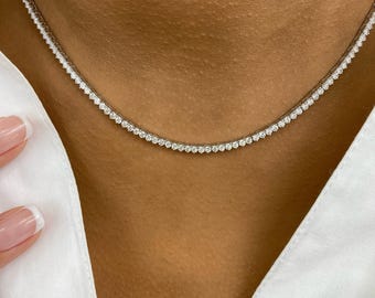 Diamond Tennis Necklace 2.5 ct EVVS2 Round Brilliant Cut Lab Grown 14K White Gold Prong Setting Dainty Necklaces Fine Jewelry Gift For Her