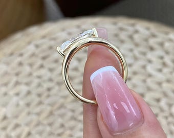 Solitaire Ring 14K Yellow Gold 2.0ct IGI Certified E/VVS2 Marquise Cut Lab Created Diamond 2-Prong Setting Statement Piece Fine Jewelry