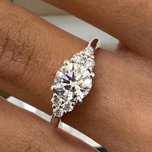 Solid 14K White Gold Ring, Round Cut Diamond Engagement Ring, Certified 1.20ct E/VVS2 Lab Created Diamond, Wedding Jewelry