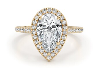 14k Solid Yellow Gold Engagement Ring, Lab Grown Diamond, Proposal Ring, Rare 2.97 Ct F/VS IGI Certified Lab Diamond Halo Set Ring