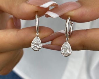 Dangle Earrings 14K White Gold 1.5ct E/VVS2 Pear Cut Lab Created Diamond 3- Prong Setting Certified Dainty Jewelry Gift, Trendy Style