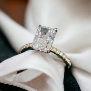 2.20 Ct Lab Grown Diamond Engagement Ring, 14k Yellow & White Gold Anniversary Ring for Women, Radiant Cut Diamond Pave Set Ring, F/VS1 image 1