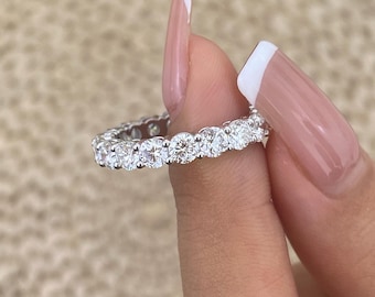 Eternity Ring 14K White Gold 3.2ct E/VVS2 Round Brilliant Cut Lab Created Diamond 4-Prong Setting Certified Fine Jewelry Statement Piece