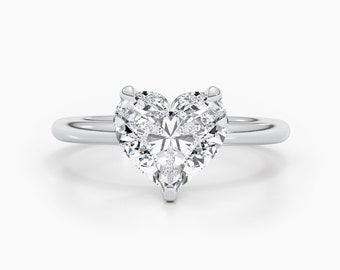 RARE 1.85 Carat IGI Certified E/VS1 Clarity Heart Shape Diamond Engagement Ring, Solid 14k White Gold Hidden Halo Set Promise Ring