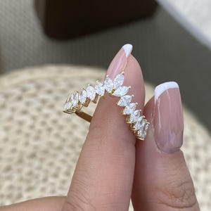 1.2ct E/VVS2 Marquise Cut Lab Created Diamond Half Eternity Ring 14K Yellow Gold 2-Prong Setting Certified Delicate Jewelry for Daily Wear