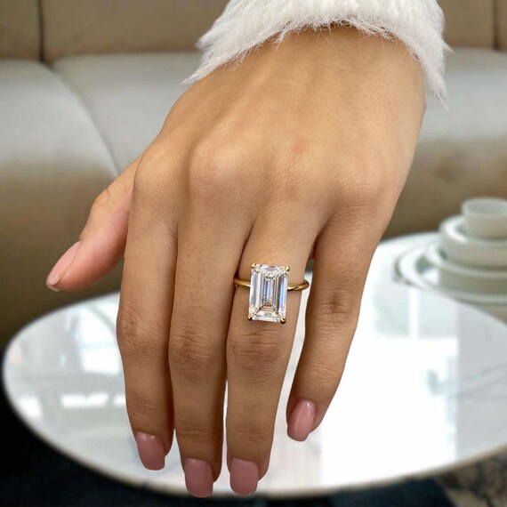 Bague Fiançailles Diamant Lab 1,60 Ct Taille émeraude Or Jaune 10k VS1/E IGI - Neuf