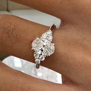 Oval Cut Diamond Proposal Ring for Women in Solid 14K White Gold, Certified 1.20ct E/VVS2 Lab Created Diamond Engagement Ring, Prong Set