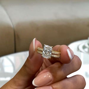 Radiant Diamond Engagement Ring, IGI Certified 3ct E/VVS2 Lab Created Diamond, Solid 18K Yellow Gold Wedding Ring Set, Eternity Band Ring