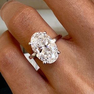 Oval Cut Diamond Engagement Ring, Solid 14K White Gold Solitaire Ring, Certified 5ct E/VVS2 Lab Created Diamond, Proposal Ring, Handmade