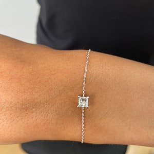 14K White Gold Bracelet Princess Cut with 0.55 Carat Lab Grown Diamonds D Color VVS1 Clarity Elegant Handmade Bracelet Gifts for Women image 5