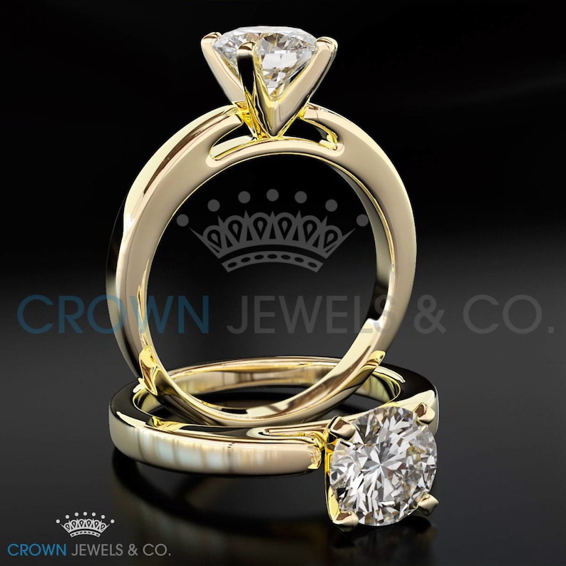 Engagement Ring Round Brilliant Cut Diamond 2.50 Carat H VS Solitaire Ring 18K Yellow Gold For Women