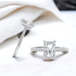 2.20 Ct Lab Grown Diamond Engagement Ring, 14k Yellow & White Gold Anniversary Ring for Women, Radiant Cut Diamond Pave Set Ring, F/VS1 image 2