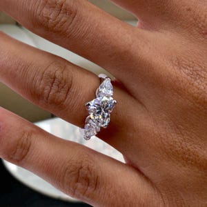 14K White Gold Engagement Ring, 1.8 Ct Heart Cut Diamond Three Stone Proposal Ring, Certified E/VVS2 Lab Created Diamond, Anniversary Gift