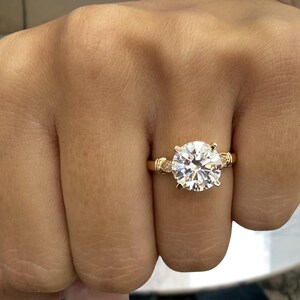 Lab Grown Diamond Engagement Ring, Round Cut Solitaire in 14K Yellow Gold, Marquise Accent, Ethical Bridal Jewelry, Eco Friendly Diamond
