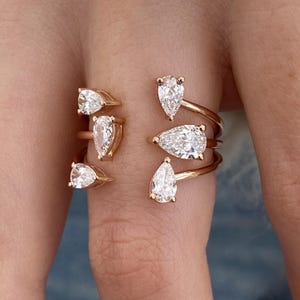 Pear Diamond 1.46 ct Wrap Ring, Glamorous E/VVS2 CVD Diamond, Rose Gold 14K Elegant Design Eco Diamond Ring