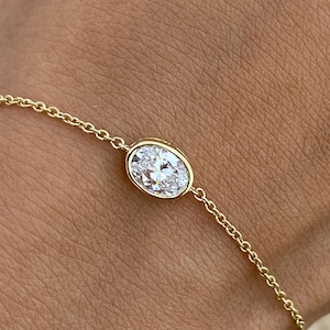Pulsera de diamantes de talla ovalada de 0,5 ct, color E/VVS2, creada en laboratorio, engastada en oro amarillo de 14 quilates, joyería nupcial certificada, joyería de lujo.