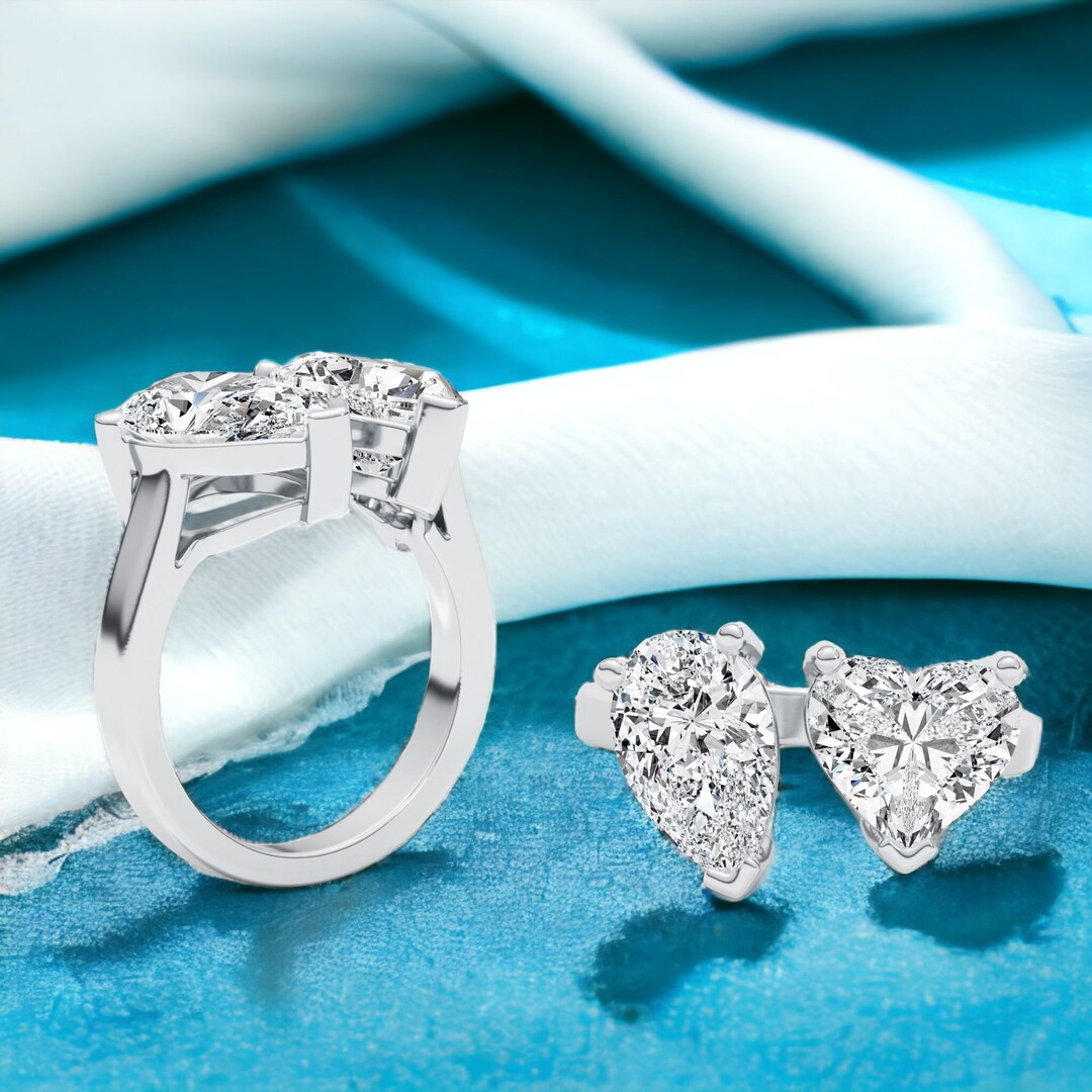 3.5 Ct Lab Diamond Proposal Ring in Real 14k Gold, Pear & Heart Diamond