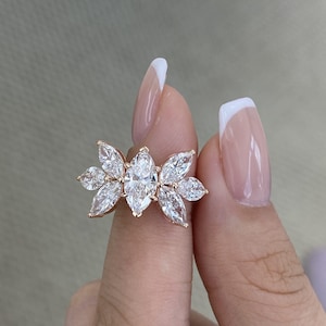 3.3ct E/VVS2 Marquise Cut Lab Created Diamond Half Eternity Ring 14K Rose Gold Setting 6 Marquise Shaped Side Stones