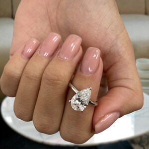 Diamond Solitaire Engagement Ring, Certified 2.1ct E/VVS2 Pear Cut Lab Grown Diamond, Prong Set, Hidden Halo Proposal Ring, Handmade Jewelry