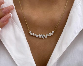 Statement Necklace 14K Yellow Gold 2.8ct E/VVS2 Emerald Cut Lab Created Diamond 2-Prong,3-Prong,4-Prong Setting 1 Pear Shaped Side Stones