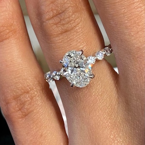 Solid 14K White Gold Ring, Oval Cut Diamond Engagement Ring, Certified 2.30ct E/VVS2 Lab Created Diamond, Wedding Jewelry