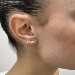 Solid 14K Rose Gold Eco Friendly Diamond Earrings, Round Cut Diamond Climber Earrings, 0.36ct E/VVS2 Lab Created Diamond, Birthday Gift