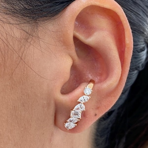 Mix Shape Diamond 1.95 ct Climber, Glamorous E/VVS2 Clarity LGD Diamonds, Rose Gold 14K Ethical Diamonds Exuisite Design Earrings