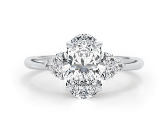IGI Certified E/VSI Oval Cut Diamond Cluster Set Engagement Ring, Solid 14k White Gold Proposal Ring, Gift for Women, 2.50 Ct
