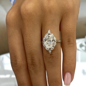 3.70 Carat Halo Set Diamond Engagement Ring in Solid 18K White Gold, Certified Lab Created Diamond, Jewelry Gift for Women, E/VVS2 Clarity