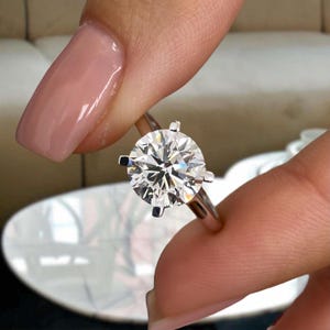 18K White Gold Proposal Ring, 2.07ct Round Diamond Engagement Ring with Hidden Halo, Certified E/VVS2 Lab Created Diamond, Gift for Women