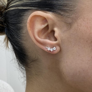 Round Diamond 0.41ct Climber, Sparkly E/VVS2 Clarity LGD Diamonds, White Gold 14K Exquisite Design Ethical Diamonds High End Design Earrings